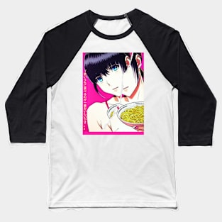 Vaporwave anime girl eating Ramen Baseball T-Shirt